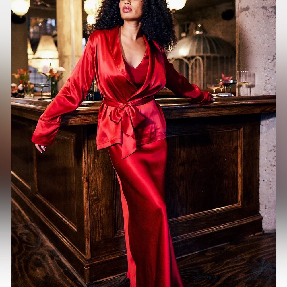 NWT Petite Plume Mulberry Silk Short Robe and Long A-Line Slipdress